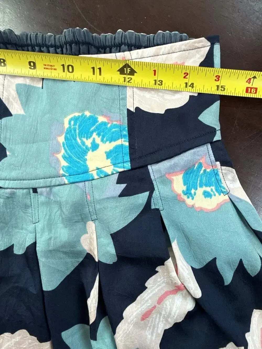 Free People Blue Floral Pleated Smocked Waist Mini Skirt, Size S